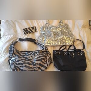3 Exc Condition Purses (Zebra, Metallic)  And  Bonus Card Holder